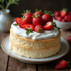 Strawberry angel food cake with whipped cream