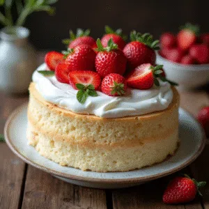 Strawberry angel food cake with whipped cream