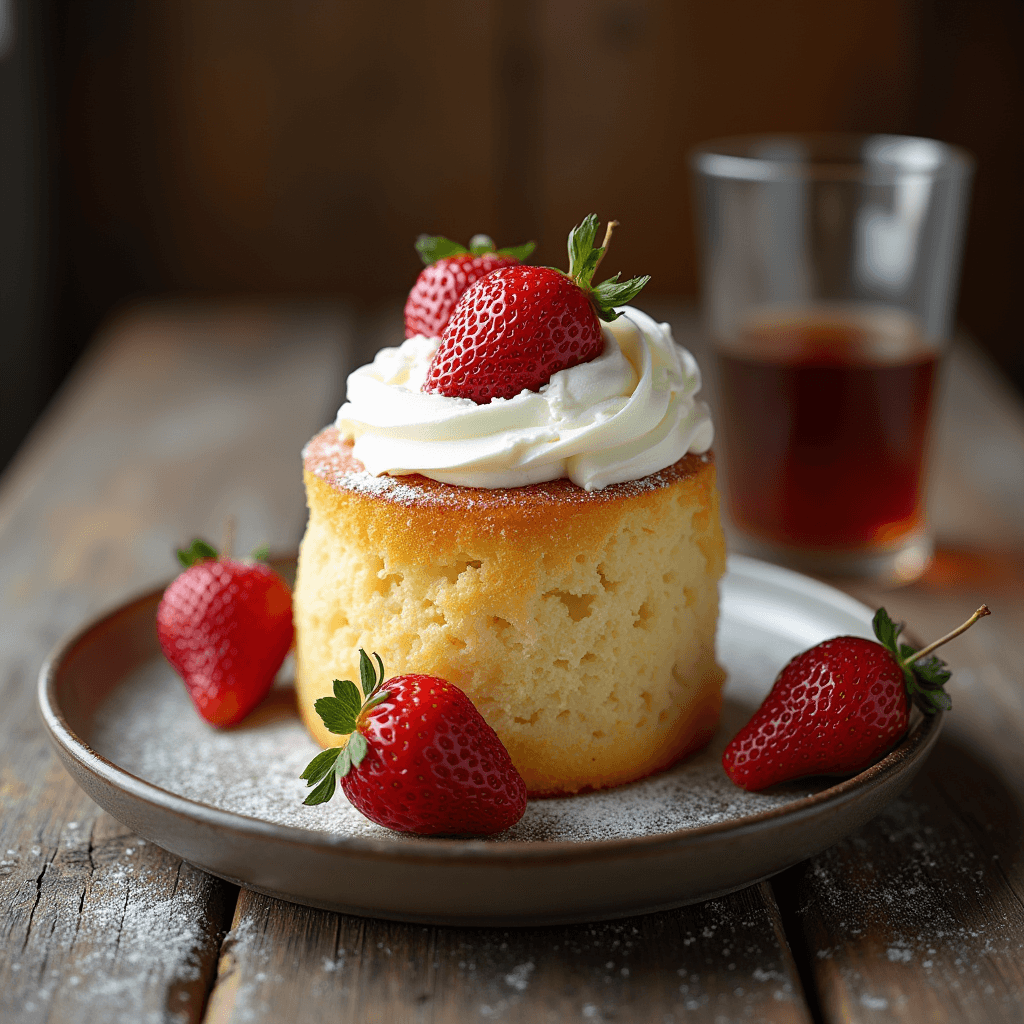 Strawberry angel food cake with whipped cream